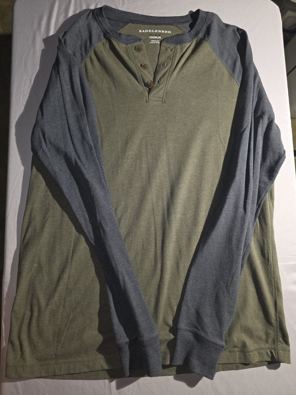 Saddlebred Olive Body Charcoal Raglan Henley Long Sleeve